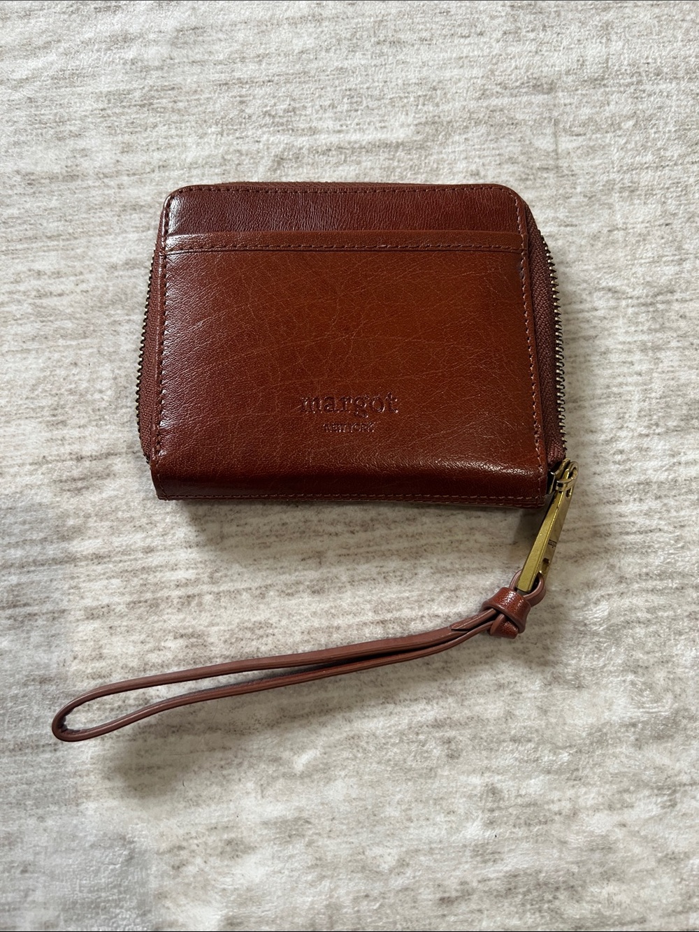 margot Chestnut Brown Leather Zip Wristlet Wallet